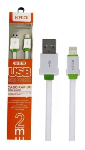 Cabo Usb Carregador 2 Metros Kaidi Para iPhone 8 Xr 11 12 13