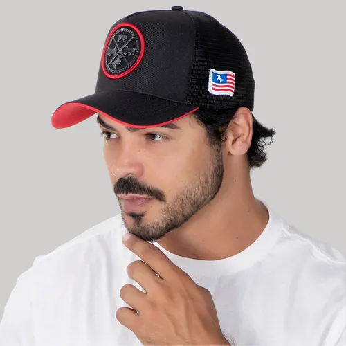 Boné Trucker Telinha Masculino Preto Pecuária Country