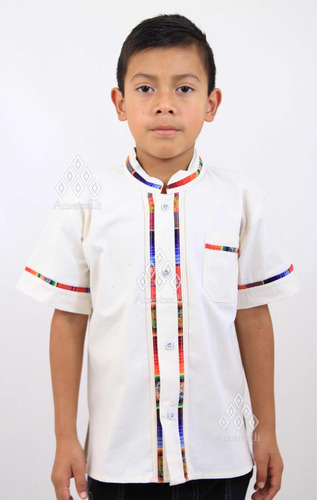 Guayabera Artesanal Mexicana De Manta Para Niño 