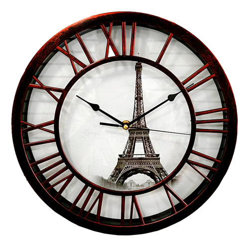 Reloj De Pared 30 Cm Grande Moderno Diseño Torre Eiffel Bordó Blanco