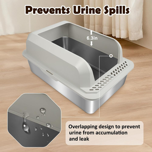 Caja De Arena Para Gatos Vivifying De Acero Inoxidable Xl Co
