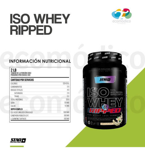 Imagen 3 de 6 de Proteina Iso Whey Ripped 2 Lb Star Nutrition Tonificacion