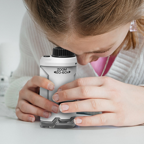 Mini Micro Microscopio Aumenta 60x 120x Escolar Infantil Cor Branco 1.5v