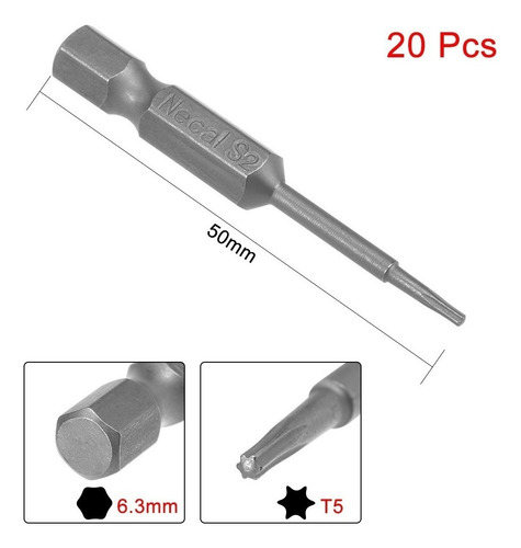 Puntas De Destornillador Torx Magnéticas T5 20 Piezas