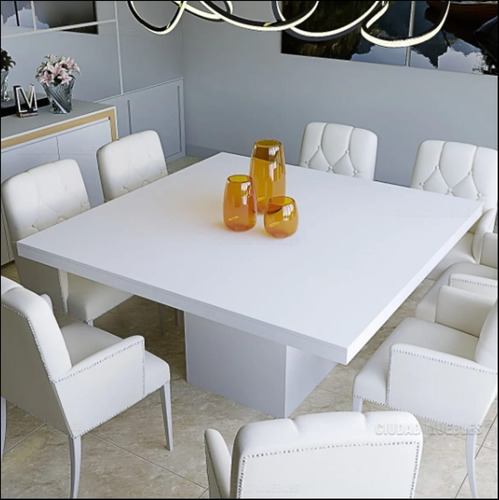 Imagen 2 de 4 de Mesa Comedor Laqueada Minimalista Madera Moderna 110cmx110cm