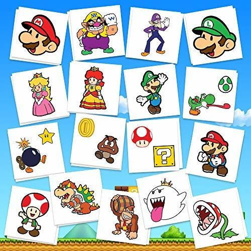 Tatuajes Temporales De Mario Party Supply | Paquete De 34 | 