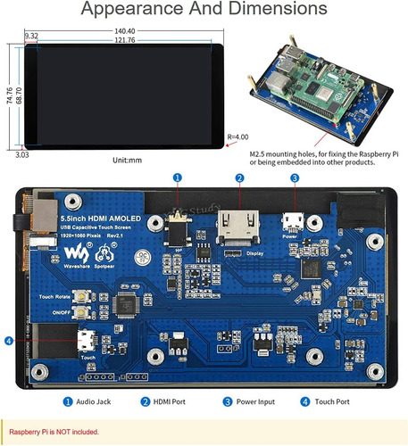 Pantalla Amoled Hdmi De 55 Pulgadas Con Cubierta De Vidrio