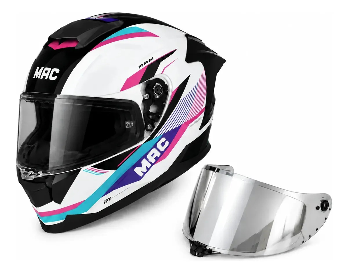 Casco Moto Integral Mac 956 Ozono Ram Blanco/rosa Monocolor Brillante M