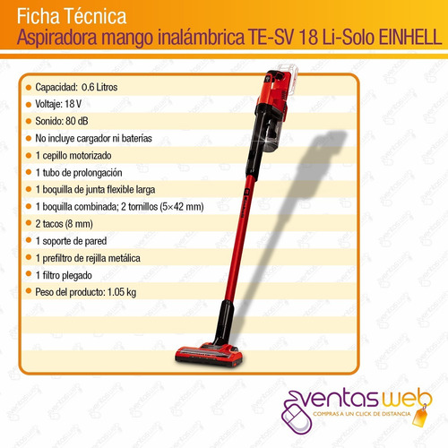 Imagen 9 de 10 de Aspiradora Inalambrica Mano Einhell Te Sd Ideal Hogar Auto