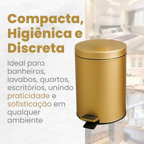 Lixeira Dourada Inox Com Pedal Multiuso 3l Crie Construa