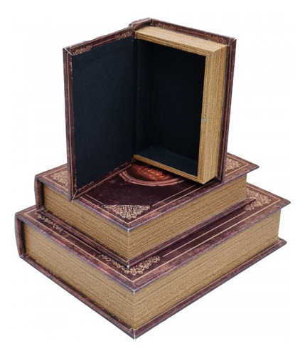 Imagem 5 de 5 de Jogo Caixa Livro Decorativo - 3 Peças Mdf + Pu - G3038