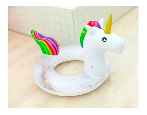 Salvavidas Unicornio Glitter 90cm Flotador Kawaii Floaties