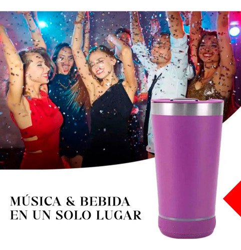 Vaso Térmico 473ml Con Parlante Destapador Luces Bluetooth Rosa Lisa
