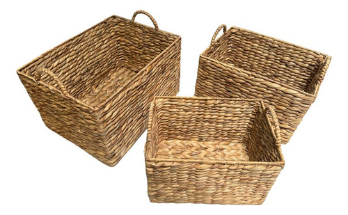Canasto Rectangular Set De 3 Fibras Naturales