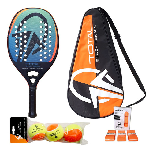 Kit Raquete Beach Tennis Carbono 3k Total Match + Bola+grip