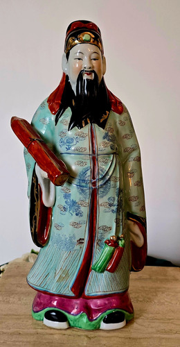 Escultura Porcelana Fu Xing, Dios De La Fortuna (Usado)