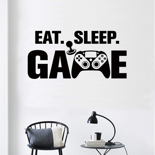 Imagen 1 de 3 de Adhesivo Pared Gamer Eat Sleep Game Decoración Habitación 
