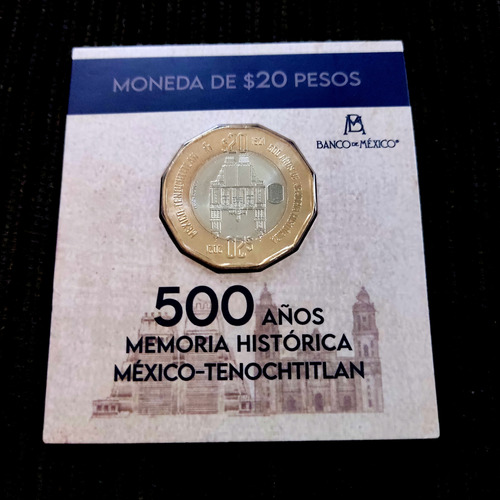 1 Moneda De 20 Pesos Tenochtitlan Nueva En Blíster Auténtico