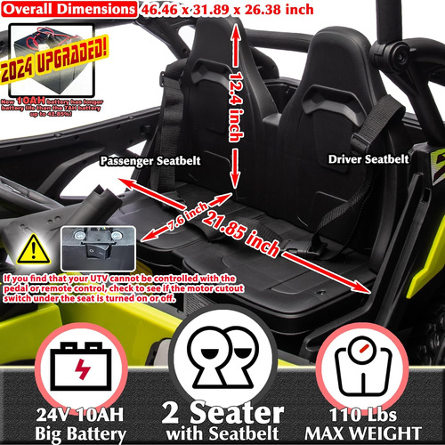 Sopbost Utv Xl De 24 V 10 Ah Para Niños Con Control Remoto,