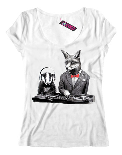 Remera Mujer Lobo Y Zorrino Scratch Dee Jay Dj Me55 Dtg