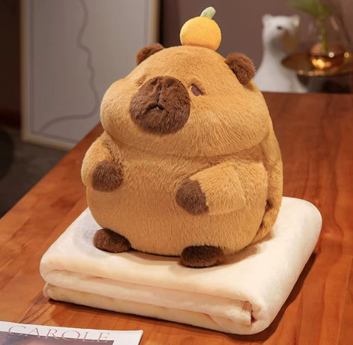Peluche Almohada Con Manta Capibara 40 Cm Calienta Manos Marrón Oscuro