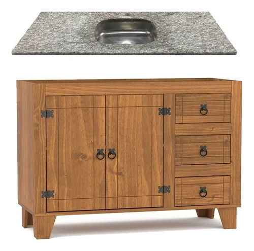 Mueble De Cocina En Madera + Pileta Granito Gris Bacha Medio