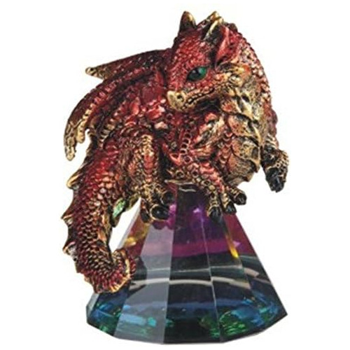 71695 3.5 Inch Red Dragon On Pyramid Glass, Statue Figu...