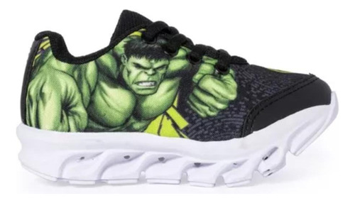 Zapatillas Marvel Hulk Negro/verde Cordones Con Luces 