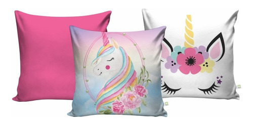 Imagem 3 de 9 de Cortina Infantil Quarto Unicórnio Mod 2 + 3 Capas Almofada