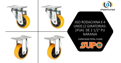 Jgo Rodachina X 4 Unds (2 Giratorias-2fija)  De 2 1/2 152kg