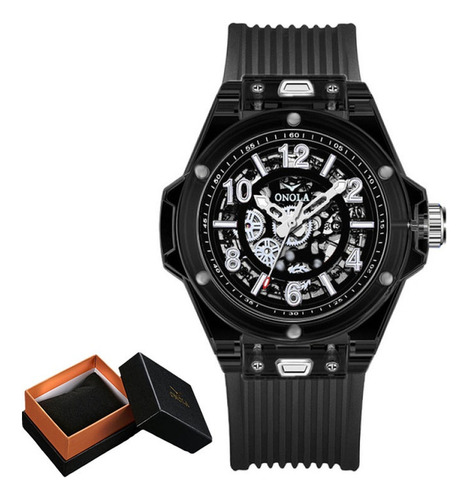 Reloj mecánico Onola Hollow Out de lujo para hombre, correa de color negro