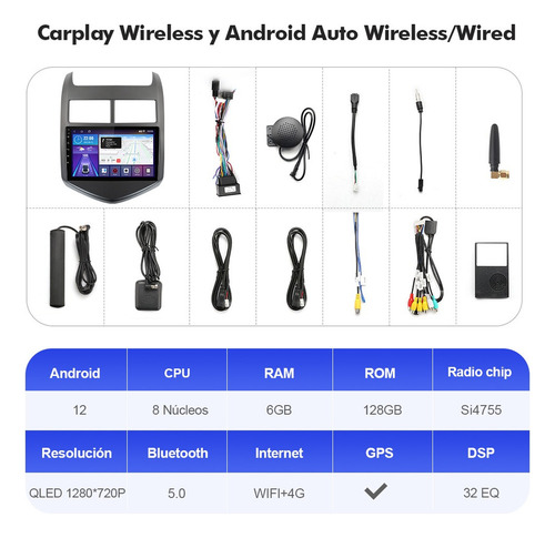 Estéreo 6+128g Para Chevrolet Sonic 2011-2016 Qled Carplay