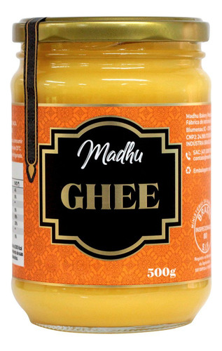 Manteiga Ghee Clarificada Sem Lactose Sem Sal 500g - Madhu