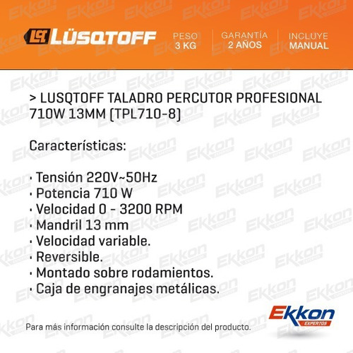 Imagen 2 de 8 de Taladro Percutor Lusqtoff Profesional 710 Watts Tpl710-8
