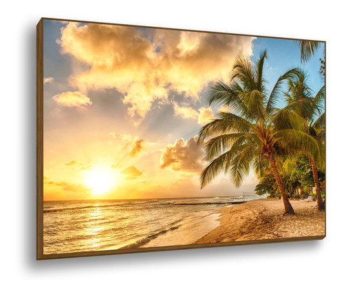 Quadro Decorativo Canvas Grande Moldura Praia Mar Sol 60x90 Cor Impressão em Alta Resolução Cor da armação Moldura Amadeirada Clara