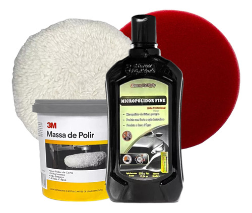 Kit Polimento Massa 3m Micropolidor + Boinas Lã E Esponja