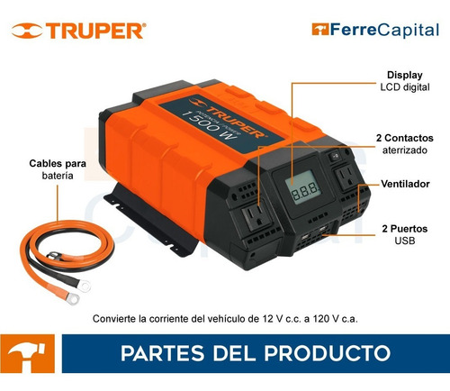 Inversor De Corriente De 1500 Watts, Truper 10492