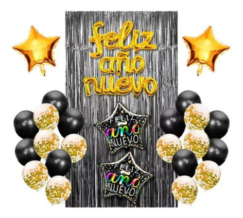 Set Globos Decoración Tipo Cortina Golden Black