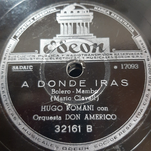 Pasta Hugo Romani Con Orquesta Don Americo Odeon C548