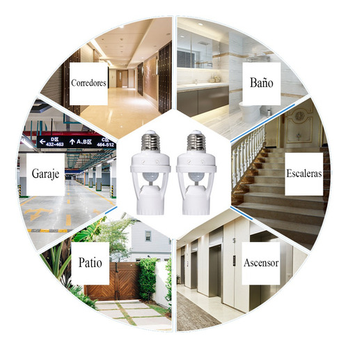 2 Porta Lámpara Sensor De Movimiento 360° Grados Socket