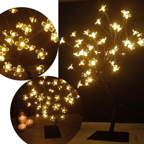 Arbol Bonsai Flor Cerezo 48 Luz Led Calida Navidad Vdp