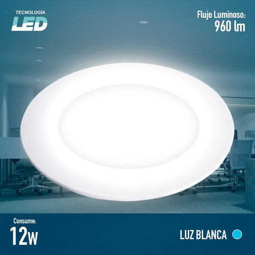 Panel Led Icon Downlight Slim De Alta Potencia 12w Luz Fría Estructura Blanco