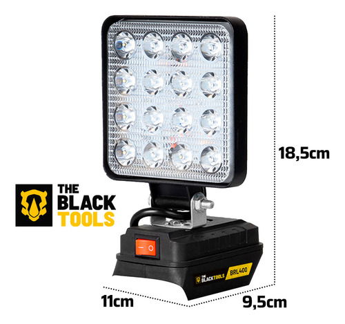 Lanterna Refletor Lampada Luz Led 12w Com Bateria 21v Portátil Recarregável 127/220v Bivolt Brl400x The Black Tools