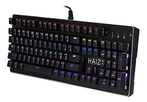Imagem 1 de 1 de Teclado gamer Haiz HZ-806 QWERTY Haiz Blue português Brasil cor preto com luz RGB
