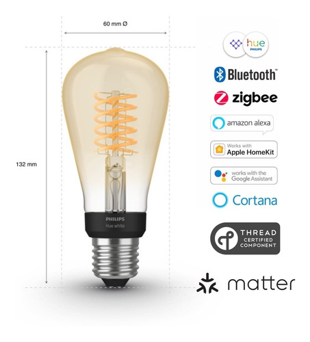 Imagen 2 de 10 de Philips Hue Filamento Vintage Edison St64 7w E27 Bt