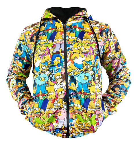 Chamarra Rompevientos Impermeable Con Gorro Los Simpson