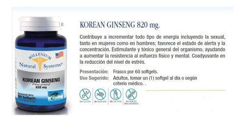 Ginseng Koreano 820 Mg X60