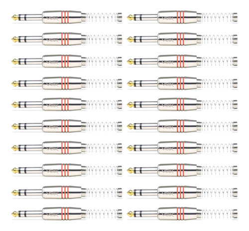 Plug Conector P10 Stereo Para Montagem Cabo Kit 20 Unidades Cor Prateado