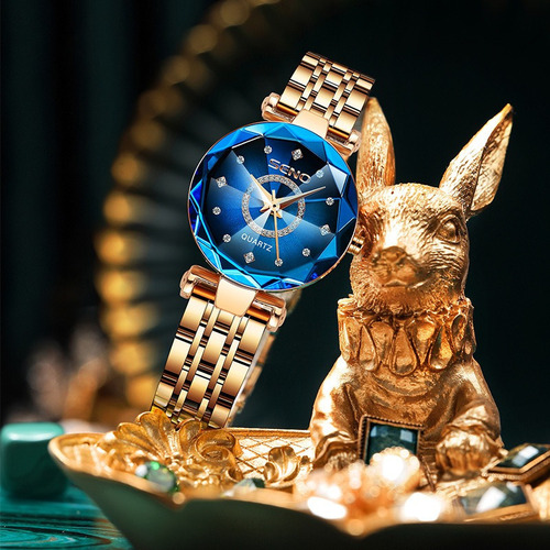 Reloj pulsera Seno S042 con correa de acero inoxidable fondo azul