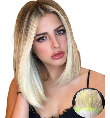 O Peluca Rubia Corta Mujer Recto Rubio Bob Peluca Parte .